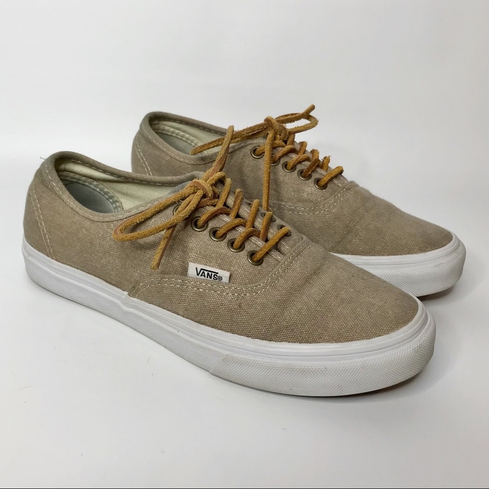 Vans Tan Canvas Low Top Sneakers Leather Laces W-7